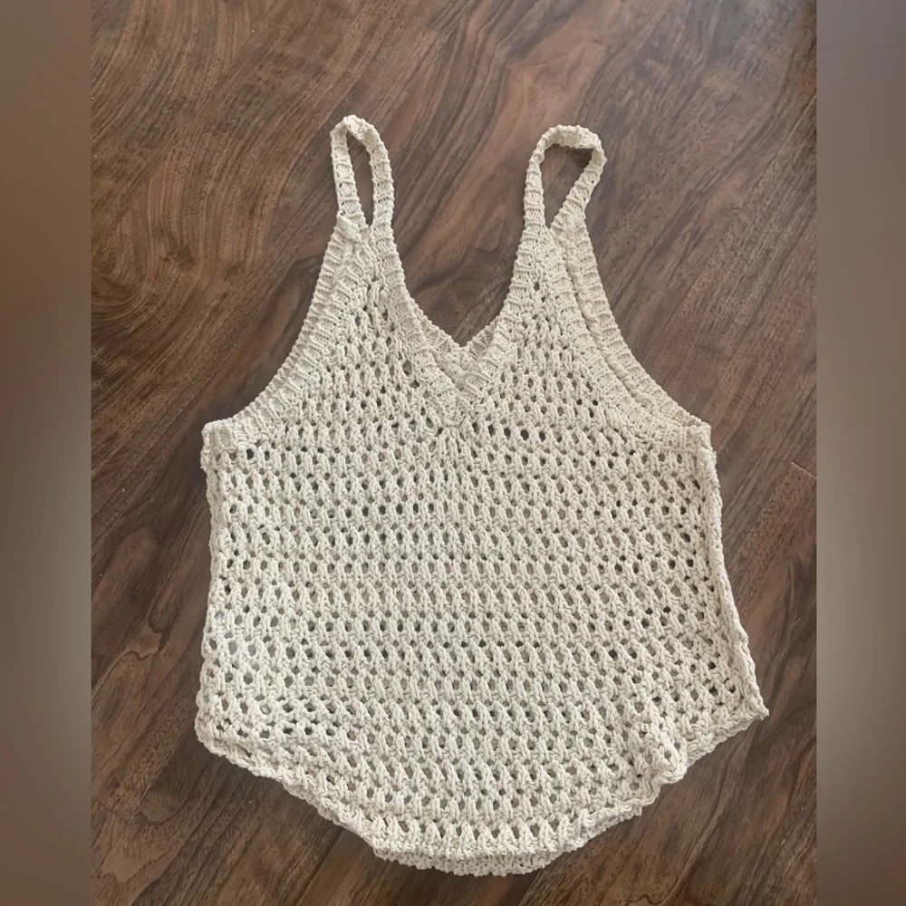 Free People Cream Crochet V-Neck Tank Top